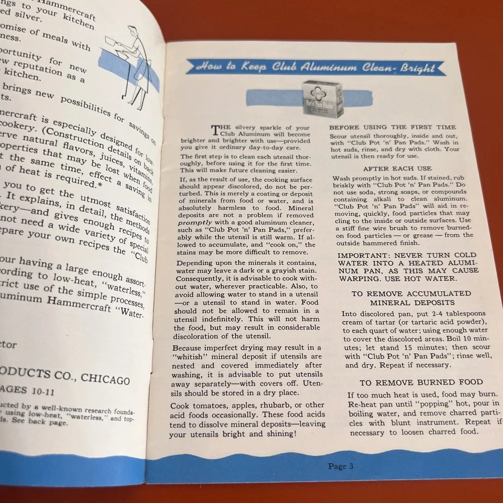 Vtg Club Aluminum Hammercraft Waterless Cookware Recipe Booklet 1950s D5-85M-550
